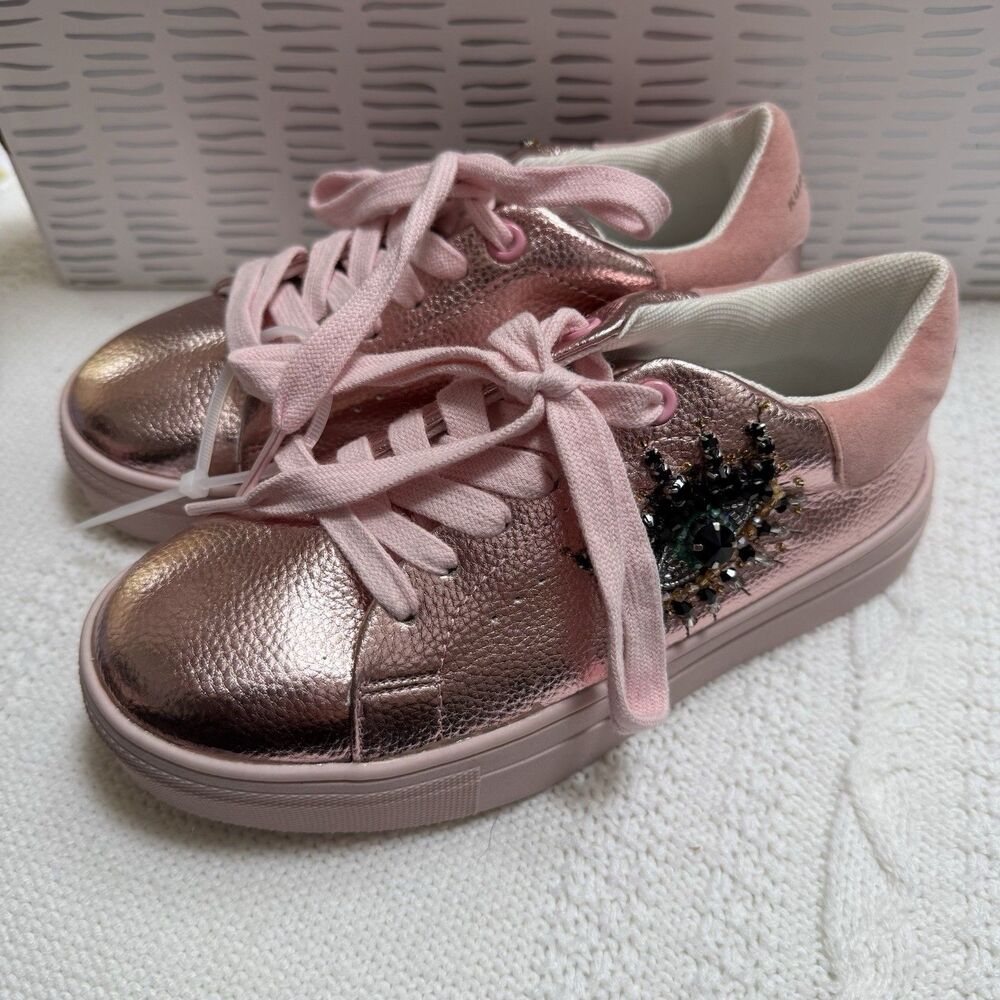 Kurt Geiger London Mini Laney Eye Sneakers Girls Size 3 Pink Lace Up Shoes - Picture 7 of 11